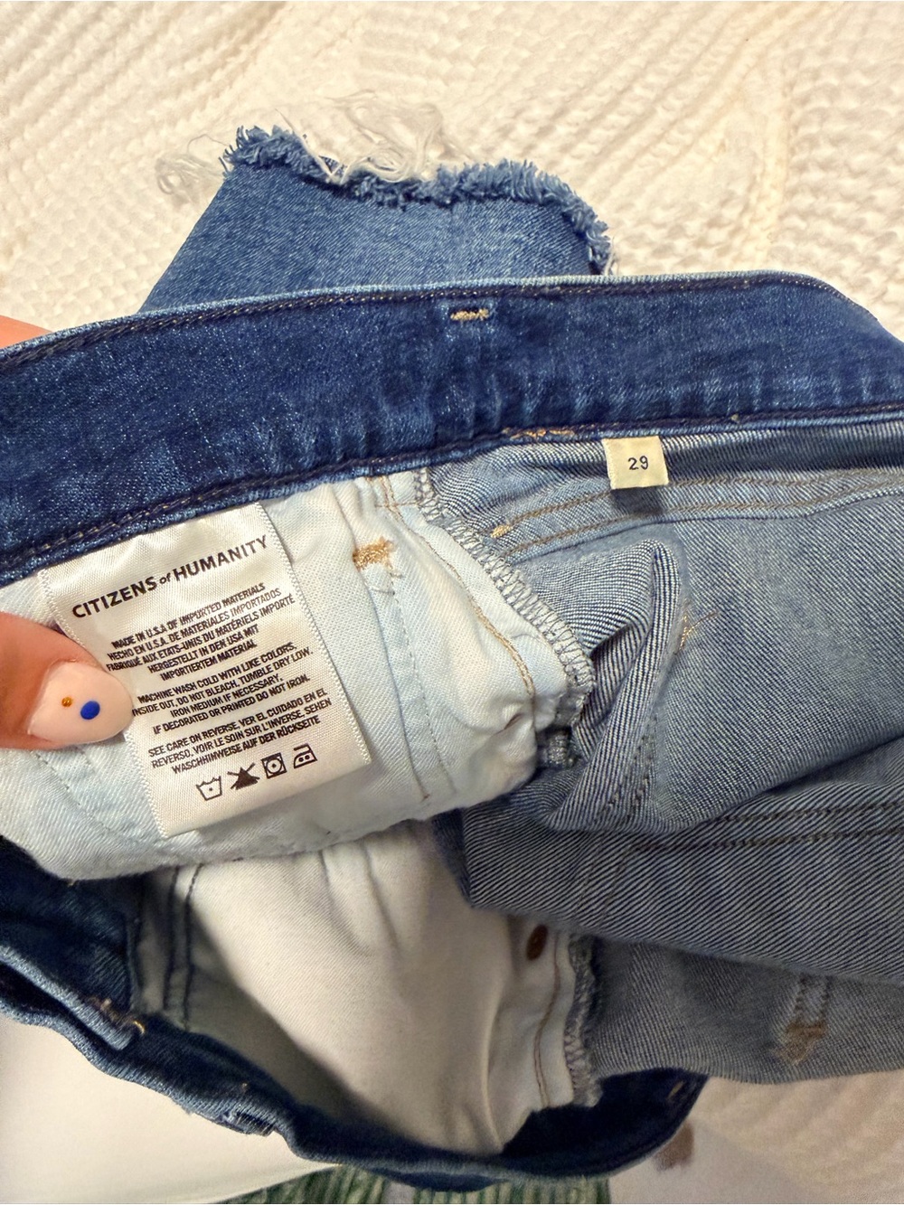 Citizens Of Humanity Dark Blue High-Rise Frayed Jean Shorts - Picture 8 of 9